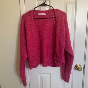 ZARA Women Knit Open Sweater Cardigan, Barbie Pink 6771/007, Size S
